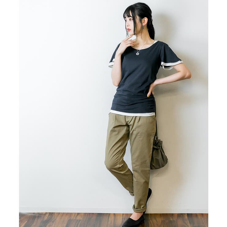 フレアー袖シャーリングカットソー バイカラー レイヤード | atONE | 詳細画像51 