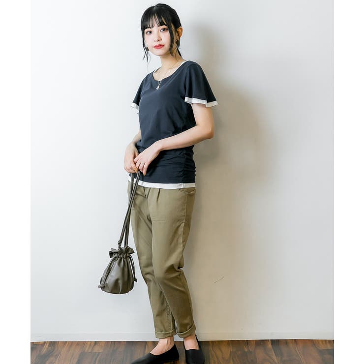 フレアー袖シャーリングカットソー バイカラー レイヤード | atONE | 詳細画像52 