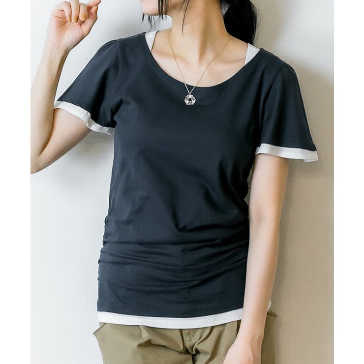 フレアー袖シャーリングカットソー バイカラー レイヤード | atONE | 詳細画像53 