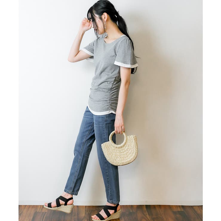 フレアー袖シャーリングカットソー バイカラー レイヤード | atONE | 詳細画像59 