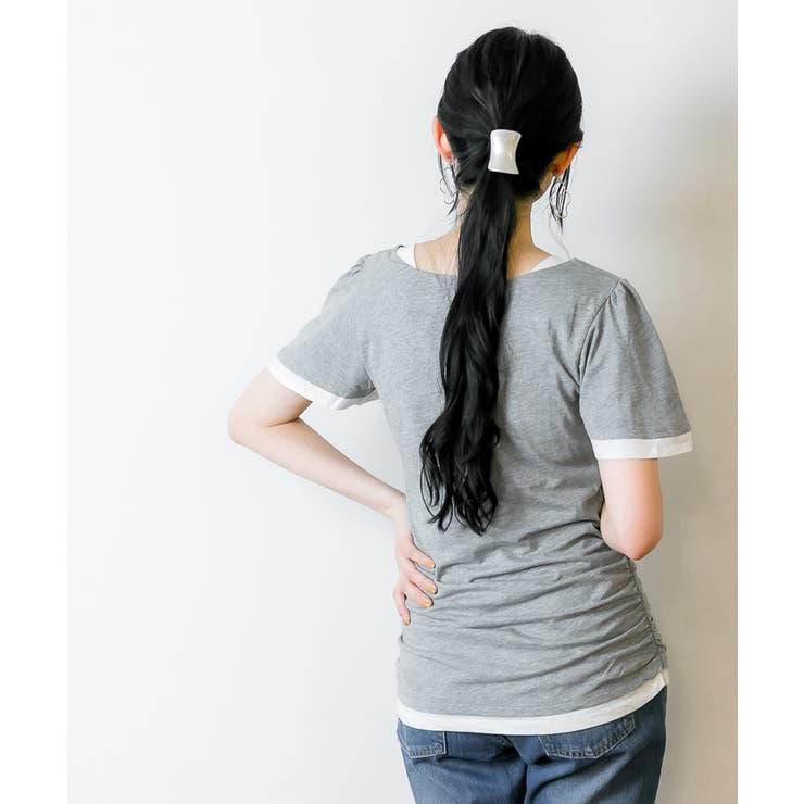 フレアー袖シャーリングカットソー バイカラー レイヤード | atONE | 詳細画像63 