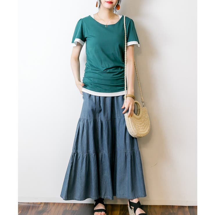 フレアー袖シャーリングカットソー バイカラー レイヤード | atONE | 詳細画像64 