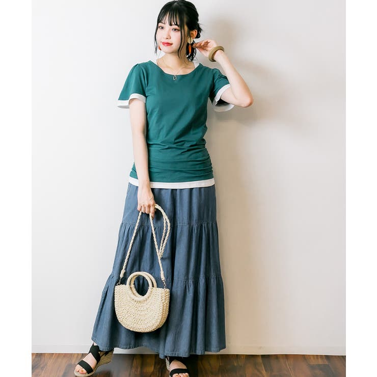 フレアー袖シャーリングカットソー バイカラー レイヤード | atONE | 詳細画像65 