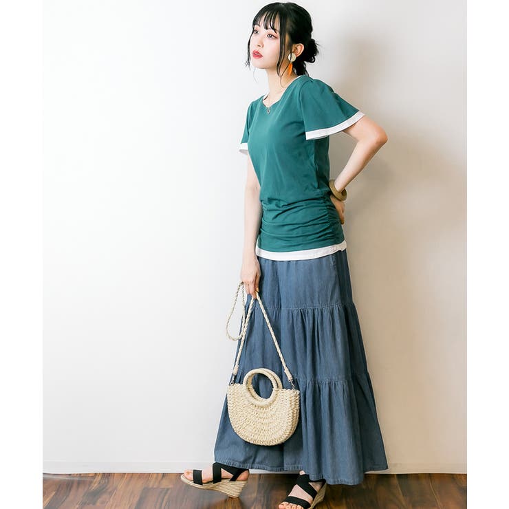 フレアー袖シャーリングカットソー バイカラー レイヤード | atONE | 詳細画像66 