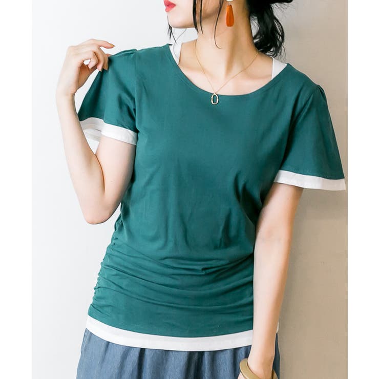 フレアー袖シャーリングカットソー バイカラー レイヤード | atONE | 詳細画像67 