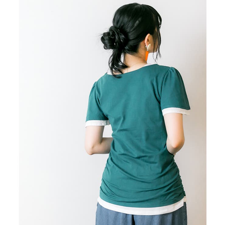 フレアー袖シャーリングカットソー バイカラー レイヤード | atONE | 詳細画像70 