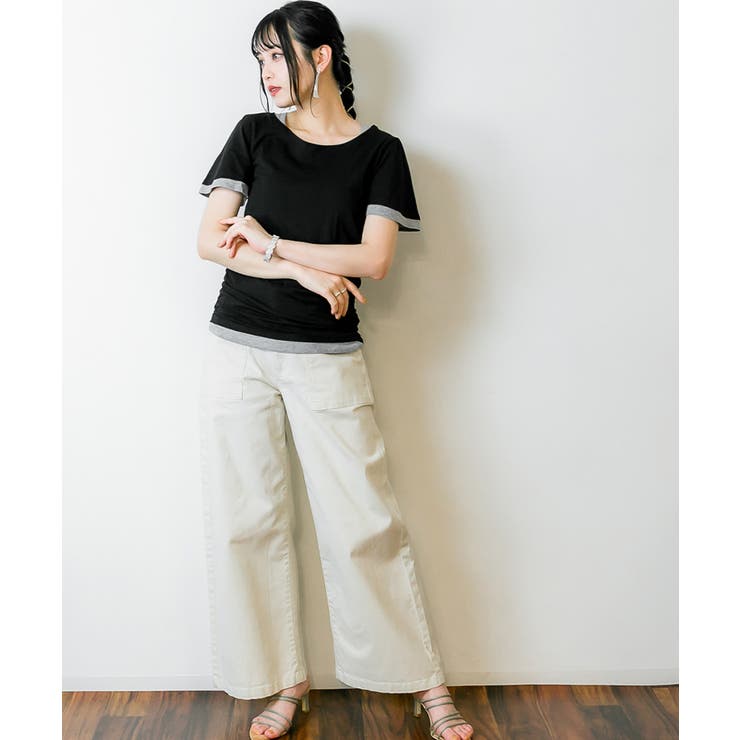 フレアー袖シャーリングカットソー バイカラー レイヤード | atONE | 詳細画像72 