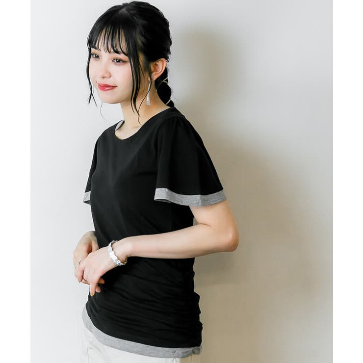 フレアー袖シャーリングカットソー バイカラー レイヤード | atONE | 詳細画像76 