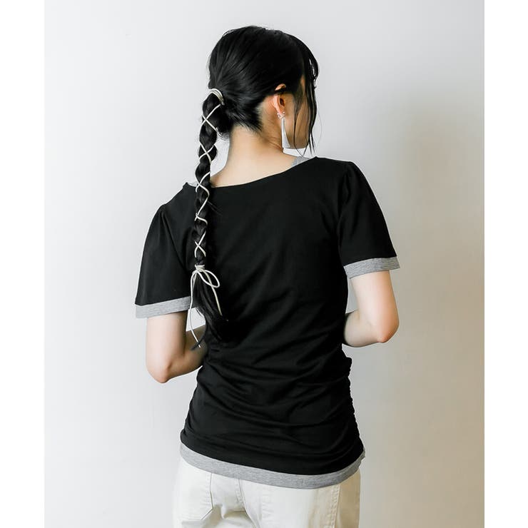 フレアー袖シャーリングカットソー バイカラー レイヤード | atONE | 詳細画像77 