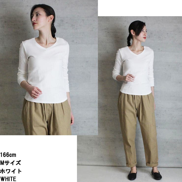 ワッフルVネック長袖Tシャツ ロングスリーブカットソー ロンt