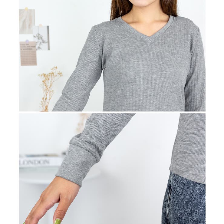 ワッフルVネック長袖Tシャツ ロングスリーブカットソー ロンt | atONE | 詳細画像50 