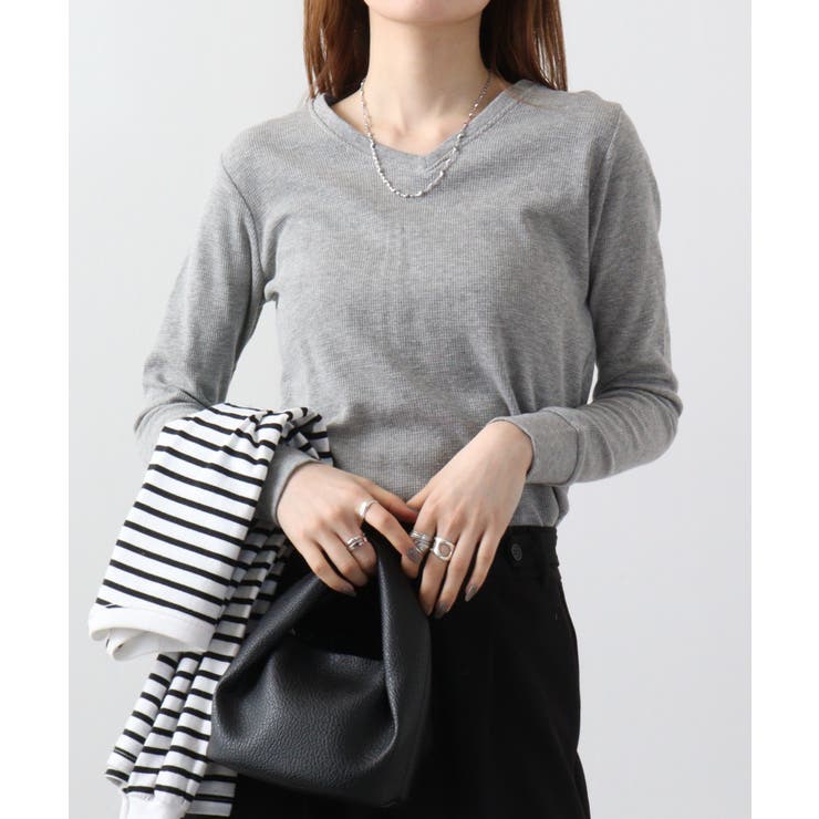 ワッフルVネック長袖Tシャツ ロングスリーブカットソー ロンt | atONE | 詳細画像62 