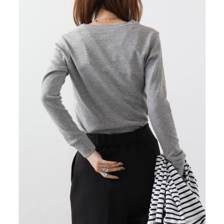 ワッフルVネック長袖Tシャツ ロングスリーブカットソー ロンt | atONE | 詳細画像63 