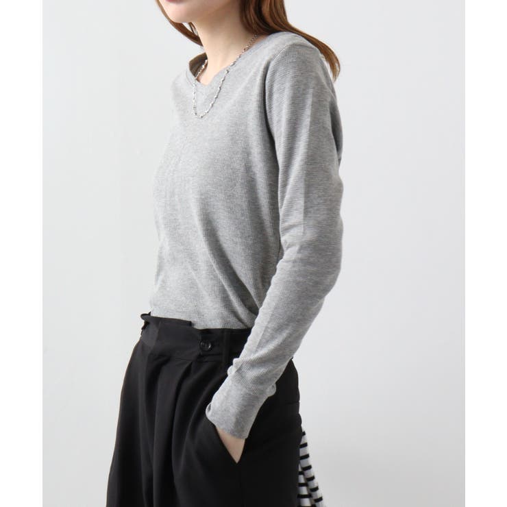 ワッフルVネック長袖Tシャツ ロングスリーブカットソー ロンt | atONE | 詳細画像64 