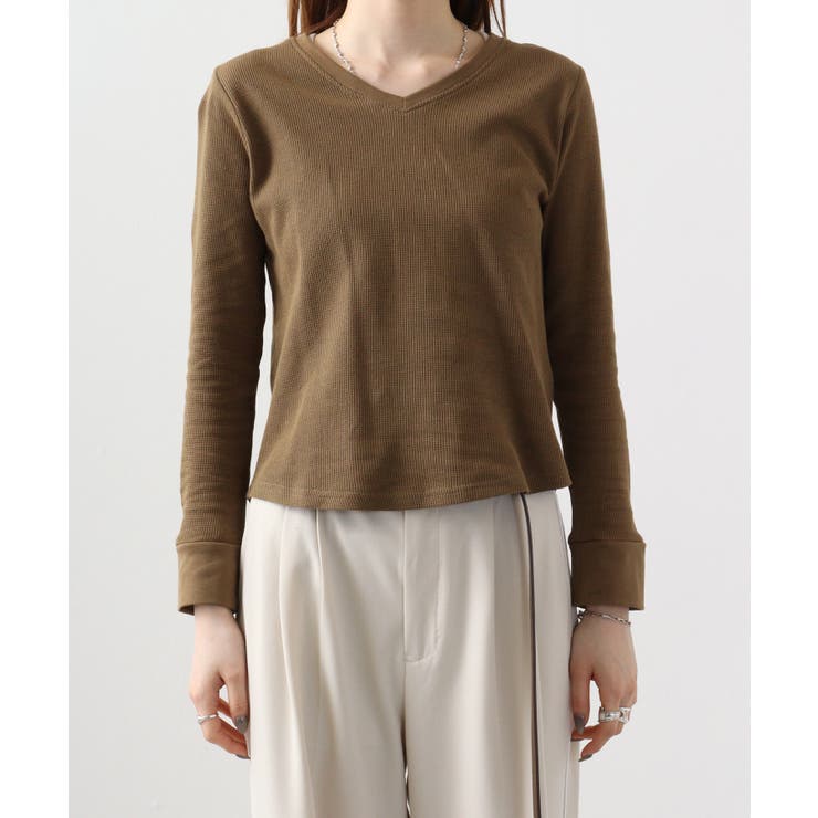 ワッフルVネック長袖Tシャツ ロングスリーブカットソー ロンt | atONE | 詳細画像75 