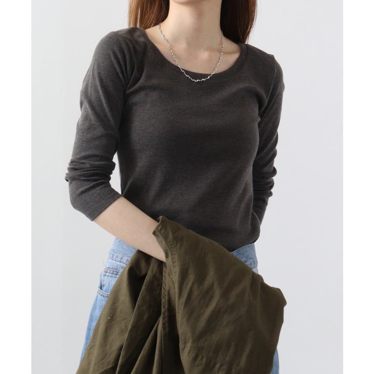 Uネック8分袖コットンフライスTシャツ 半端袖 カットソー | atONE | 詳細画像21 