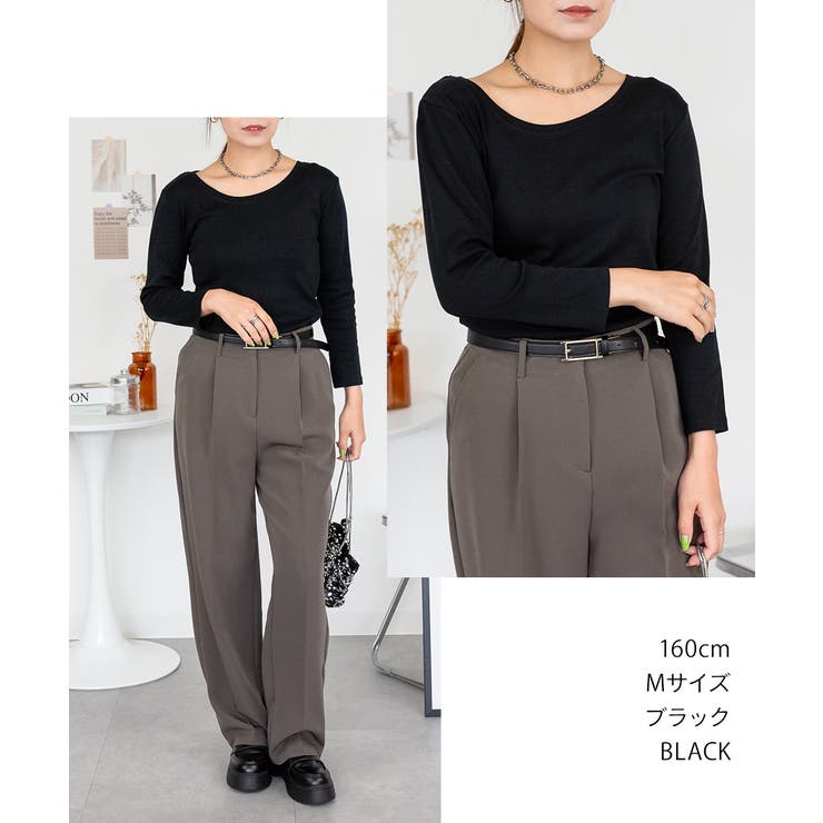 Uネック8分袖コットンフライスTシャツ 半端袖 カットソー | atONE | 詳細画像50 