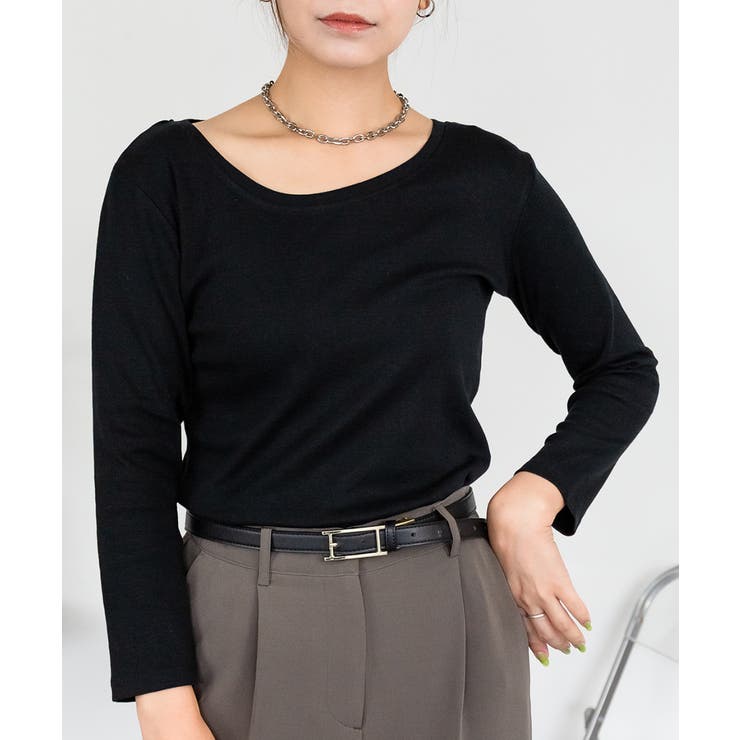 Uネック8分袖コットンフライスTシャツ 半端袖 カットソー | atONE | 詳細画像56 