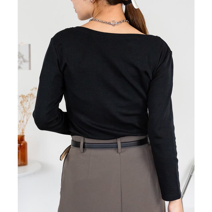 Uネック8分袖コットンフライスTシャツ 半端袖 カットソー | atONE | 詳細画像59 