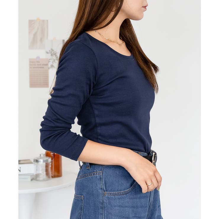 Uネック8分袖コットンフライスTシャツ 半端袖 カットソー | atONE | 詳細画像65 