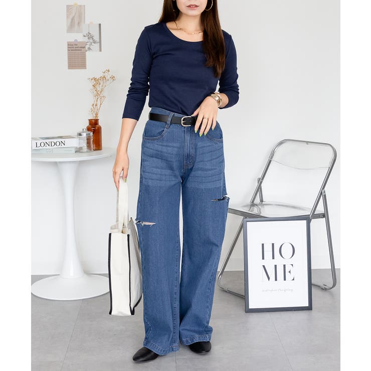 Uネック8分袖コットンフライスTシャツ 半端袖 カットソー | atONE | 詳細画像67 