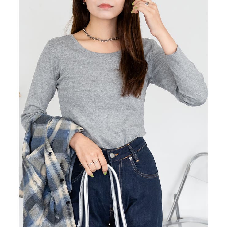 Uネック8分袖コットンフライスTシャツ 半端袖 カットソー | atONE | 詳細画像70 