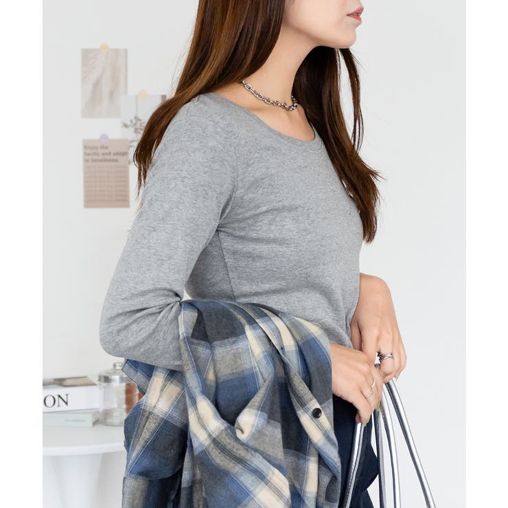 Uネック8分袖コットンフライスTシャツ 半端袖 カットソー | atONE | 詳細画像72 