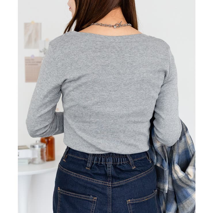 Uネック8分袖コットンフライスTシャツ 半端袖 カットソー | atONE | 詳細画像73 