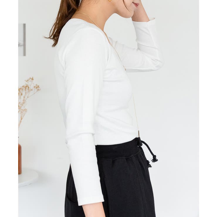 Uネック8分袖コットンフライスTシャツ 半端袖 カットソー | atONE | 詳細画像79 