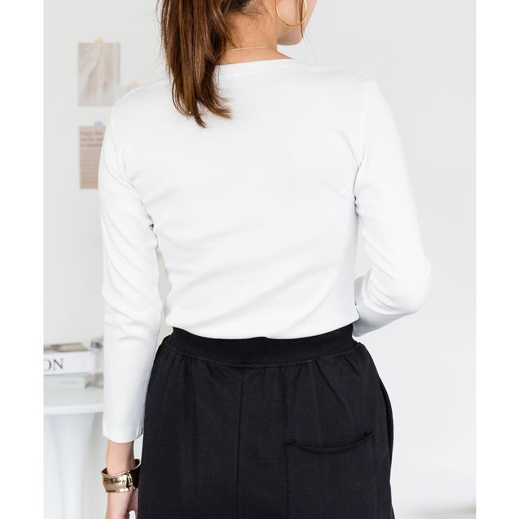 Uネック8分袖コットンフライスTシャツ 半端袖 カットソー | atONE | 詳細画像80 