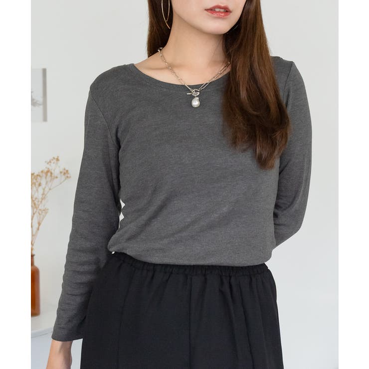 Uネック8分袖コットンフライスTシャツ 半端袖 カットソー | atONE | 詳細画像85 