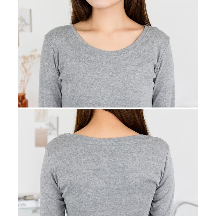 Uネック8分袖コットンフライスTシャツ 半端袖 カットソー | atONE | 詳細画像93 