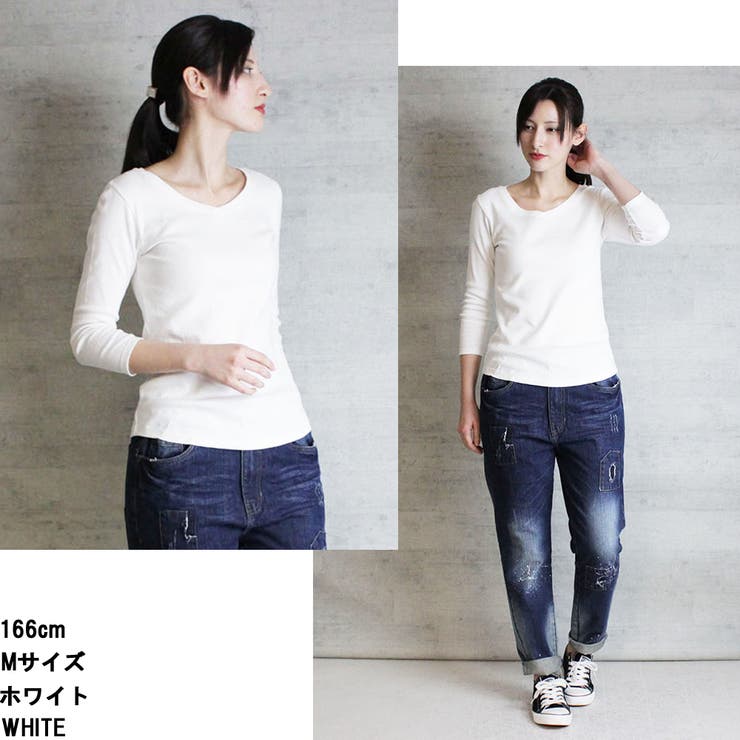 Vネック8分袖コットンフライスTシャツ 半端袖 カットソー | atONE | 詳細画像10 