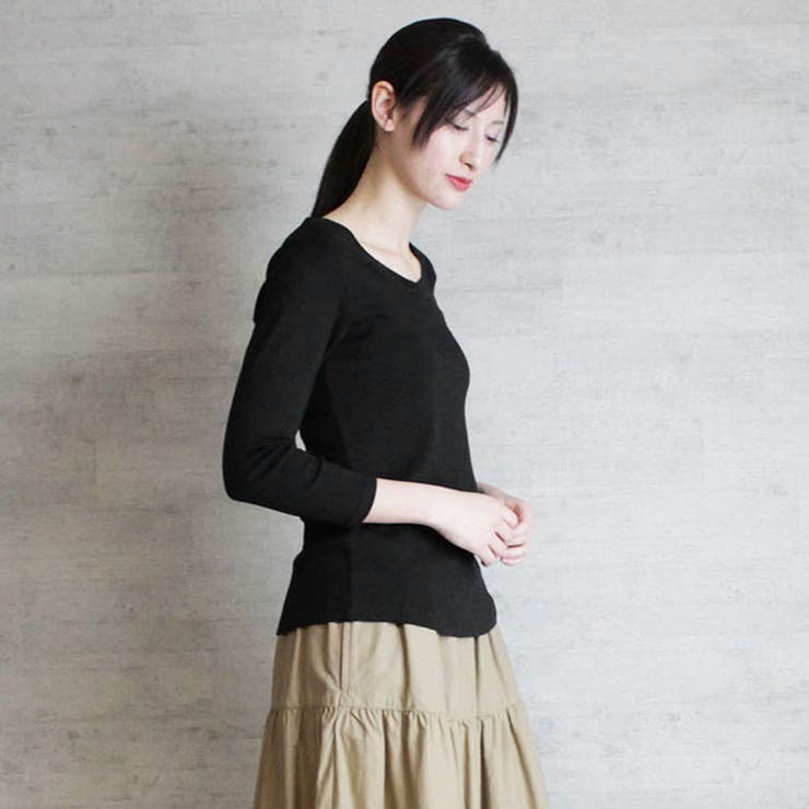 Vネック8分袖コットンフライスTシャツ 半端袖 カットソー | atONE | 詳細画像16 