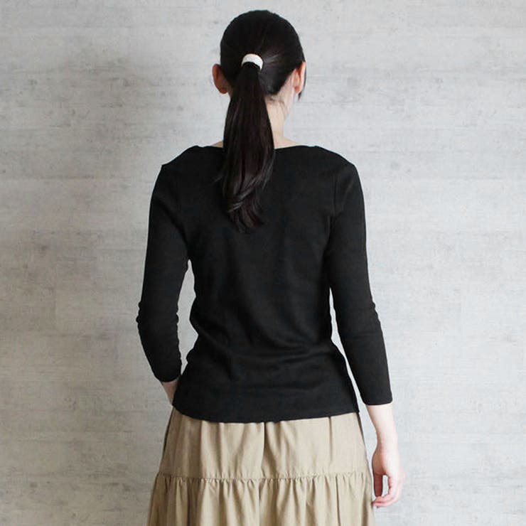 Vネック8分袖コットンフライスTシャツ 半端袖 カットソー | atONE | 詳細画像17 