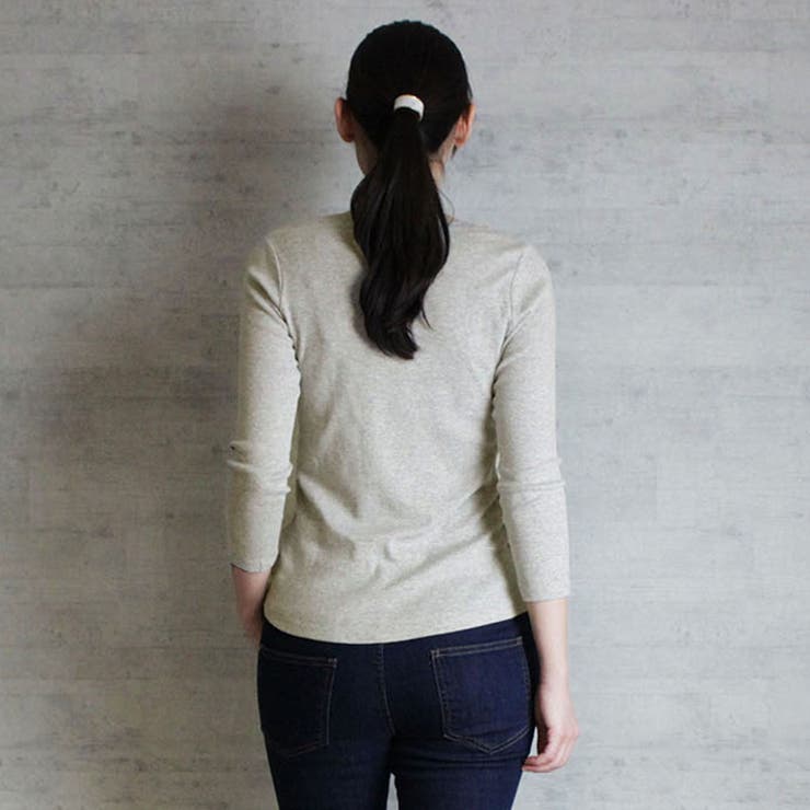 Vネック8分袖コットンフライスTシャツ 半端袖 カットソー | atONE | 詳細画像23 