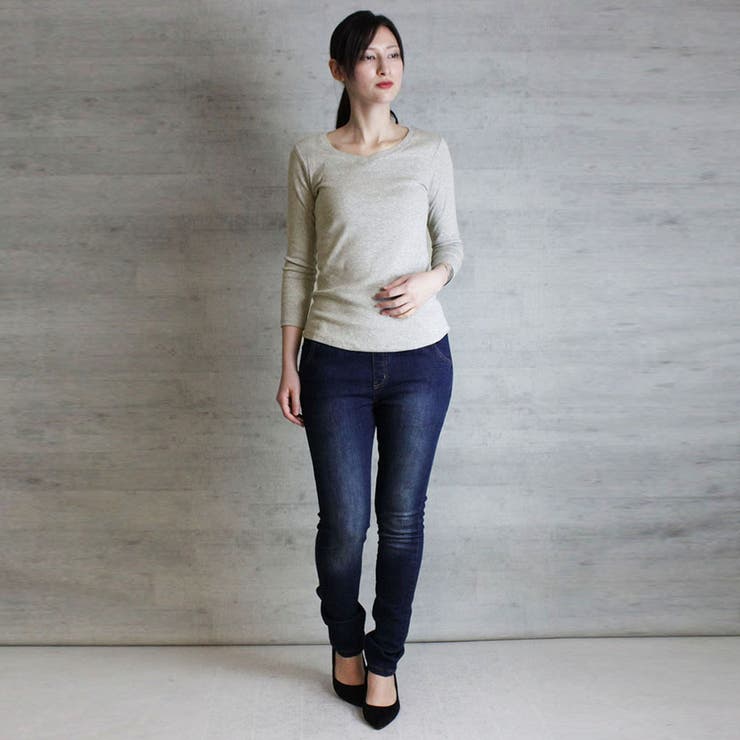 Vネック8分袖コットンフライスTシャツ 半端袖 カットソー | atONE | 詳細画像36 