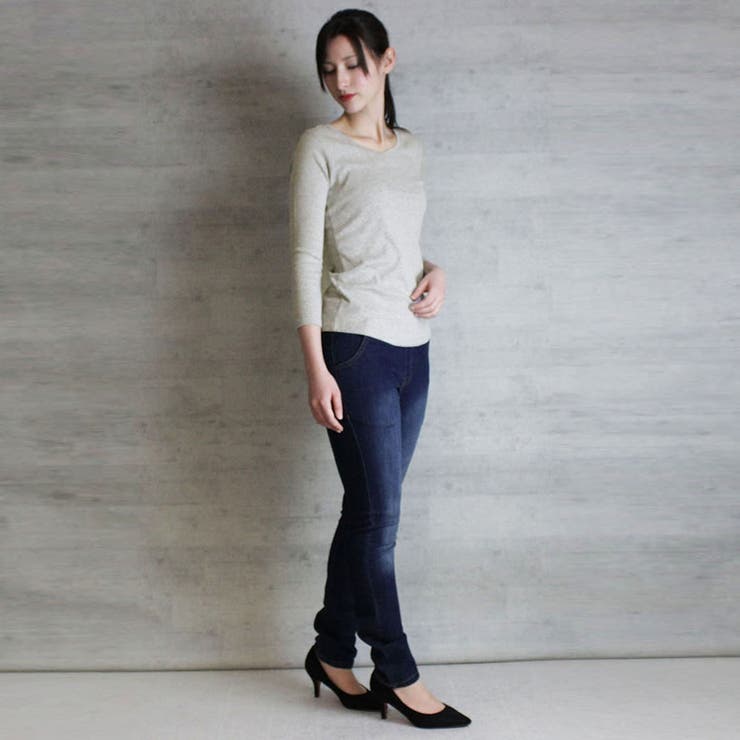 Vネック8分袖コットンフライスTシャツ 半端袖 カットソー | atONE | 詳細画像37 