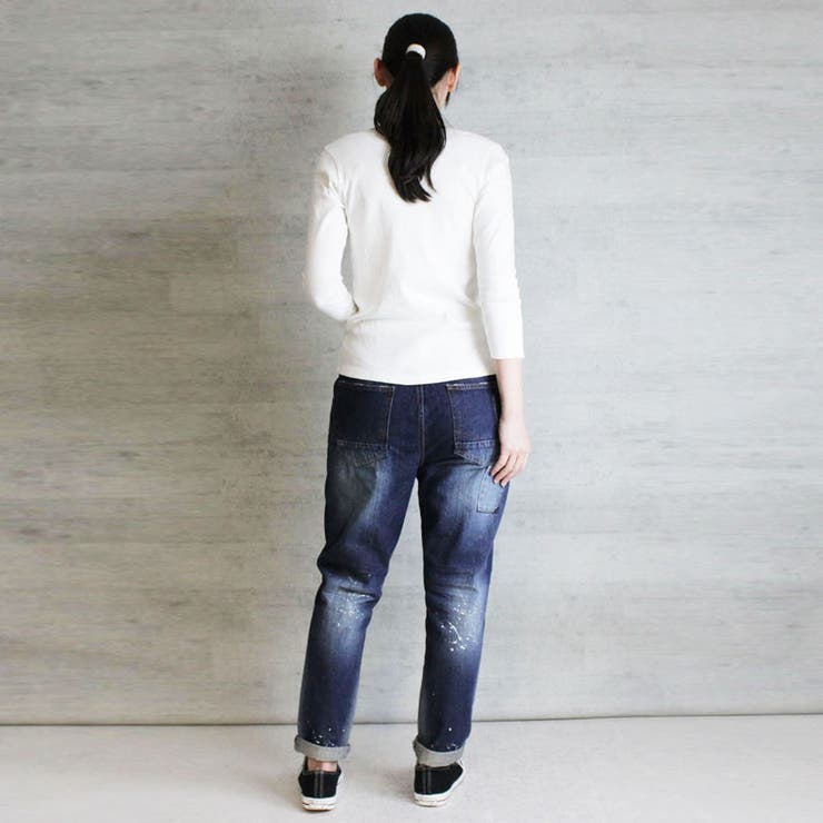 Vネック8分袖コットンフライスTシャツ 半端袖 カットソー | atONE | 詳細画像44 