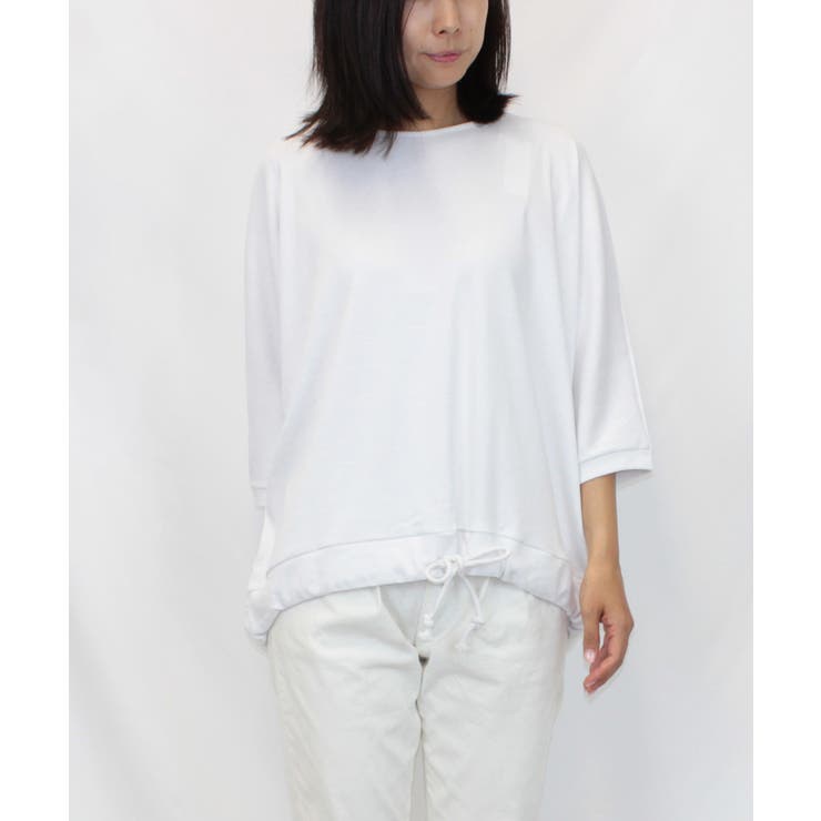 ホワイト | コットンフライスヘムローブ入りカットソー | atONE