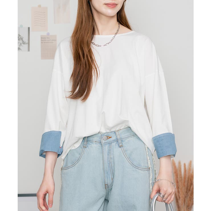 袖口裏タンガリーロングTシャツ ロングスリーブ カットソー | atONE | 詳細画像6 