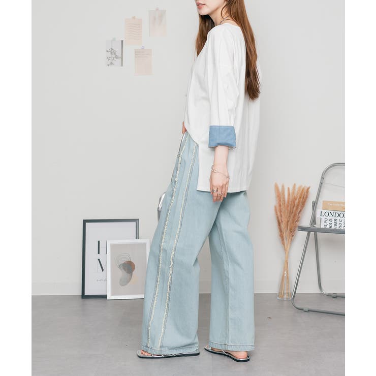 袖口裏タンガリーロングTシャツ ロングスリーブ カットソー | atONE | 詳細画像11 