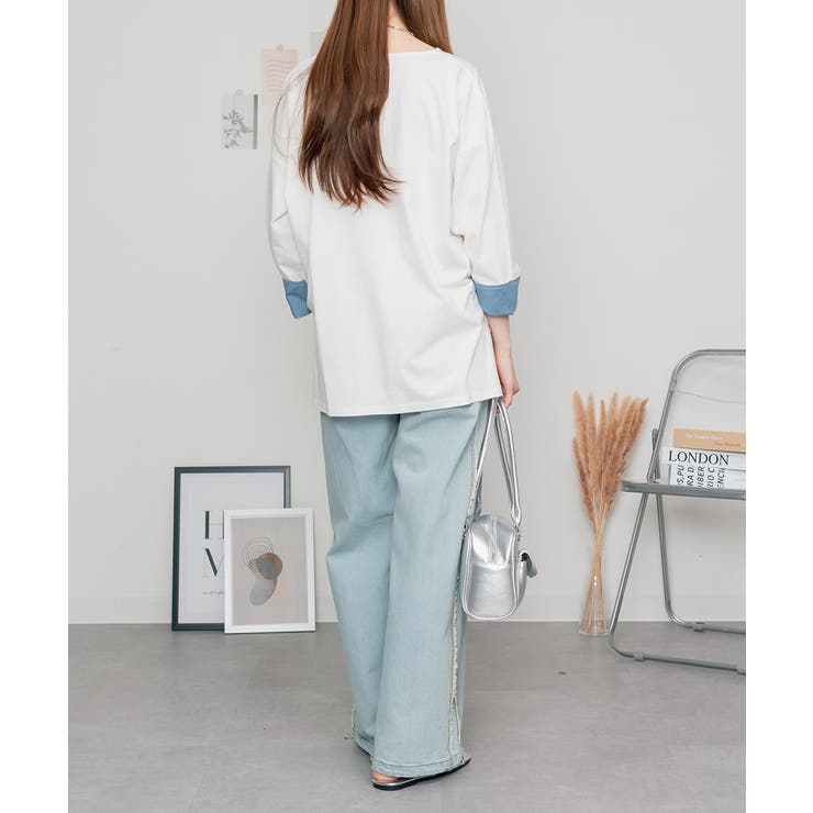 袖口裏タンガリーロングTシャツ ロングスリーブ カットソー | atONE | 詳細画像12 