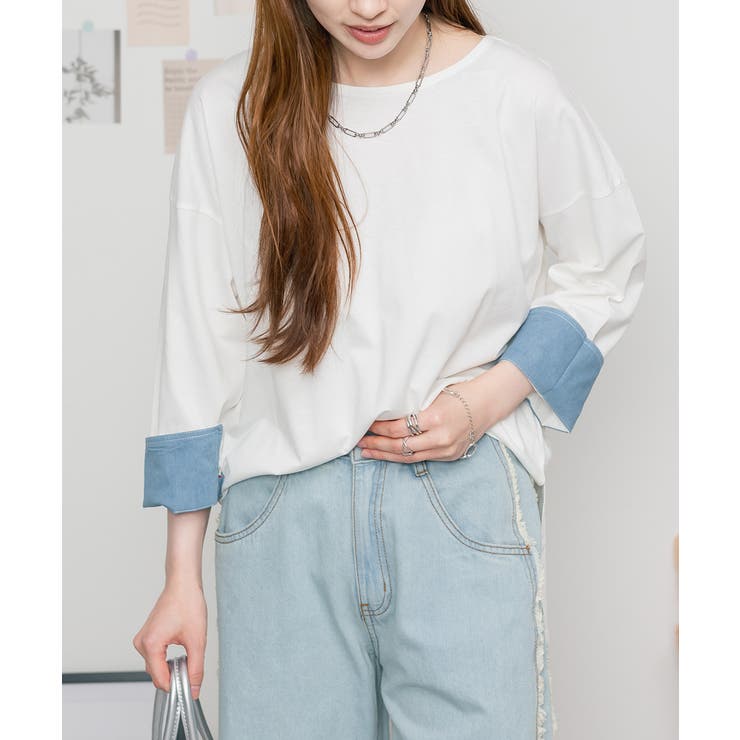 袖口裏タンガリーロングTシャツ ロングスリーブ カットソー | atONE | 詳細画像7 
