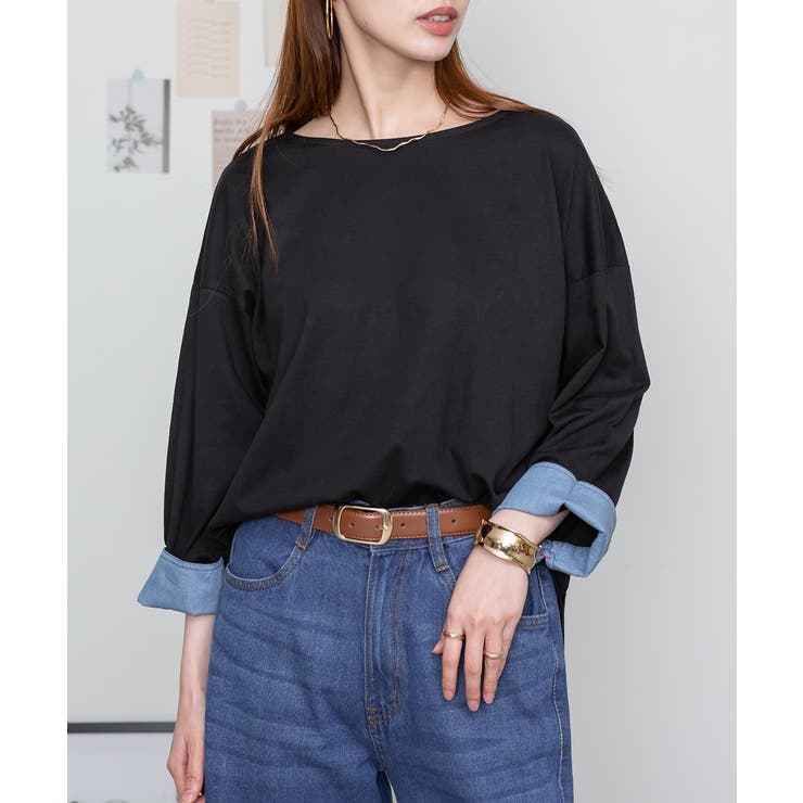 袖口裏タンガリーロングTシャツ ロングスリーブ カットソー | atONE | 詳細画像27 