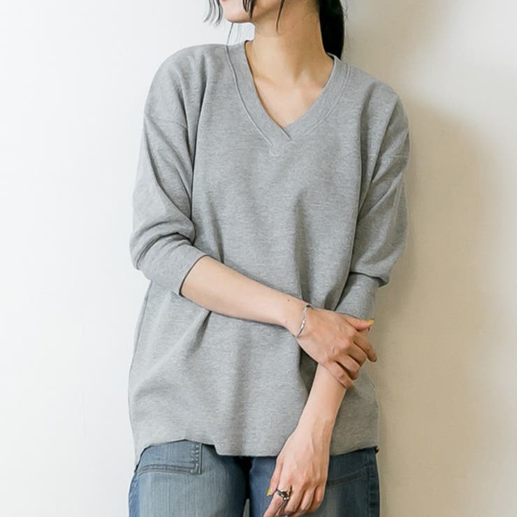 pheeny♢Vネックワッフルカットソー ストレッチワッフルVネックカットソー シンプル デザイン[品番