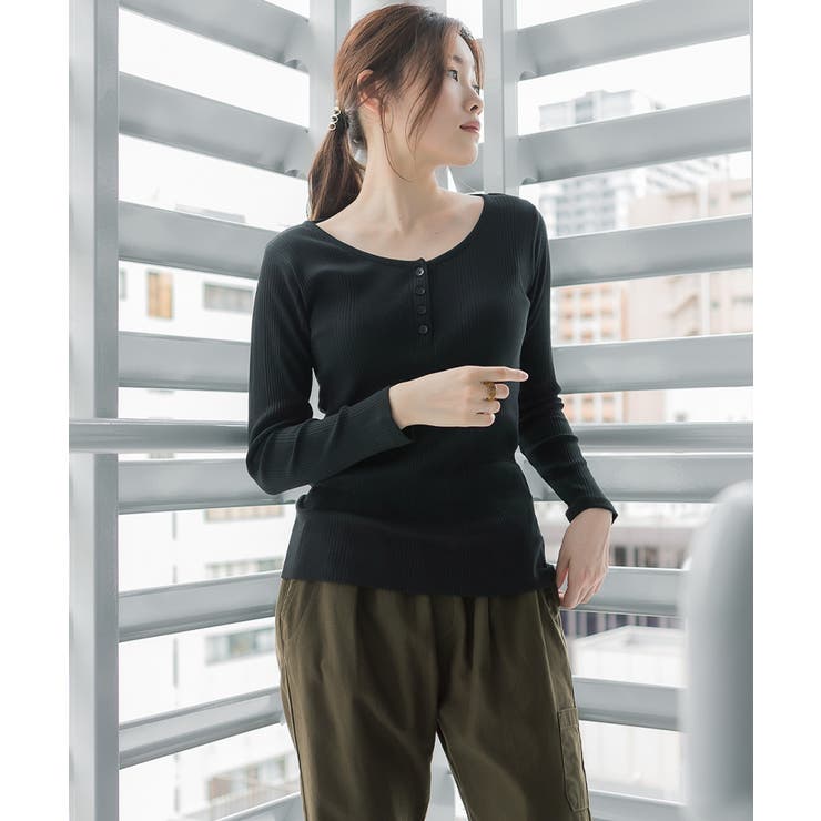 ランダムリブヘンリーネックロングTシャツ | atONE | 詳細画像14 