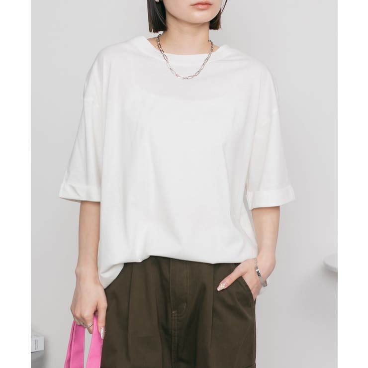 ロールアップハーフスリーブカットソー ゆったりとしたシルエットがかわいい | atONE | 詳細画像1 