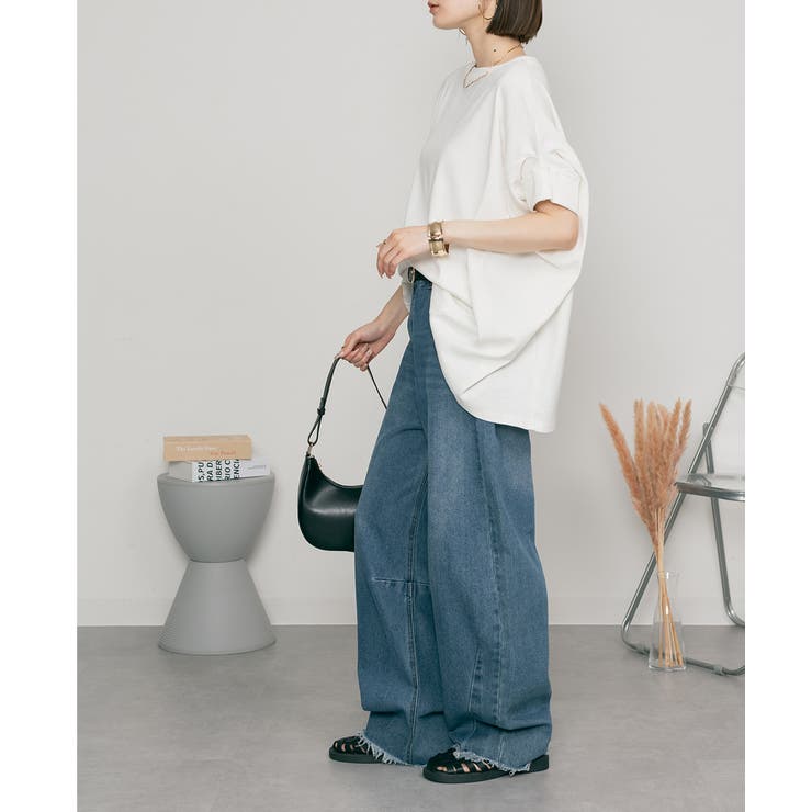 美品⁂センソユニコ⁂ドルマンカットソー　サークル　ドット　切り替　リネン混　M 美品⁂センソユニコ⁂ドルマンカットソー サークル ドット 切り替