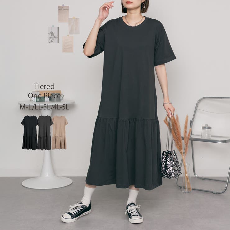 チャコールグレー | 着るだけでお洒落 裾ティアードワンピース  | atONE
